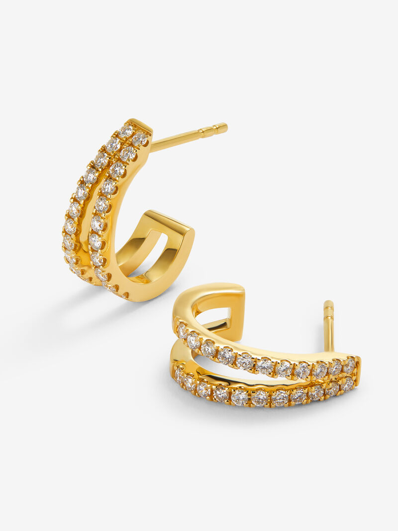 18K yellow gold double hoop earrings with 44 brilliant-cut diamonds image number 1