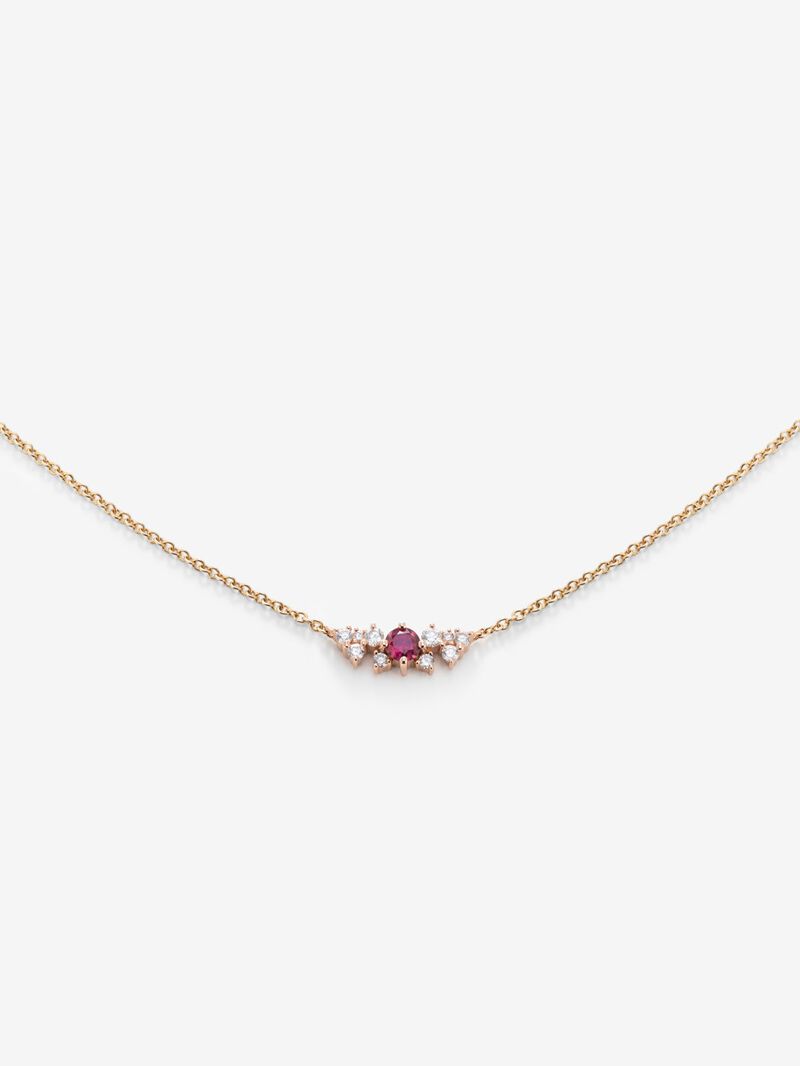 18K Rose Gold Pendant Chain with Ruby and Diamonds image number 2