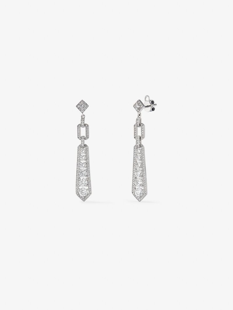 18K white gold hoop earrings with 3.12 ct princess and brilliant cut diamonds image number 0