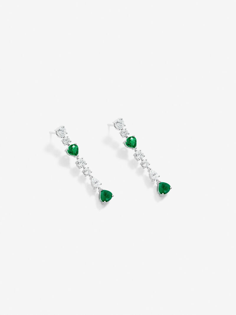 18K White Gold Earrings with diamonds and emeralds image number 2