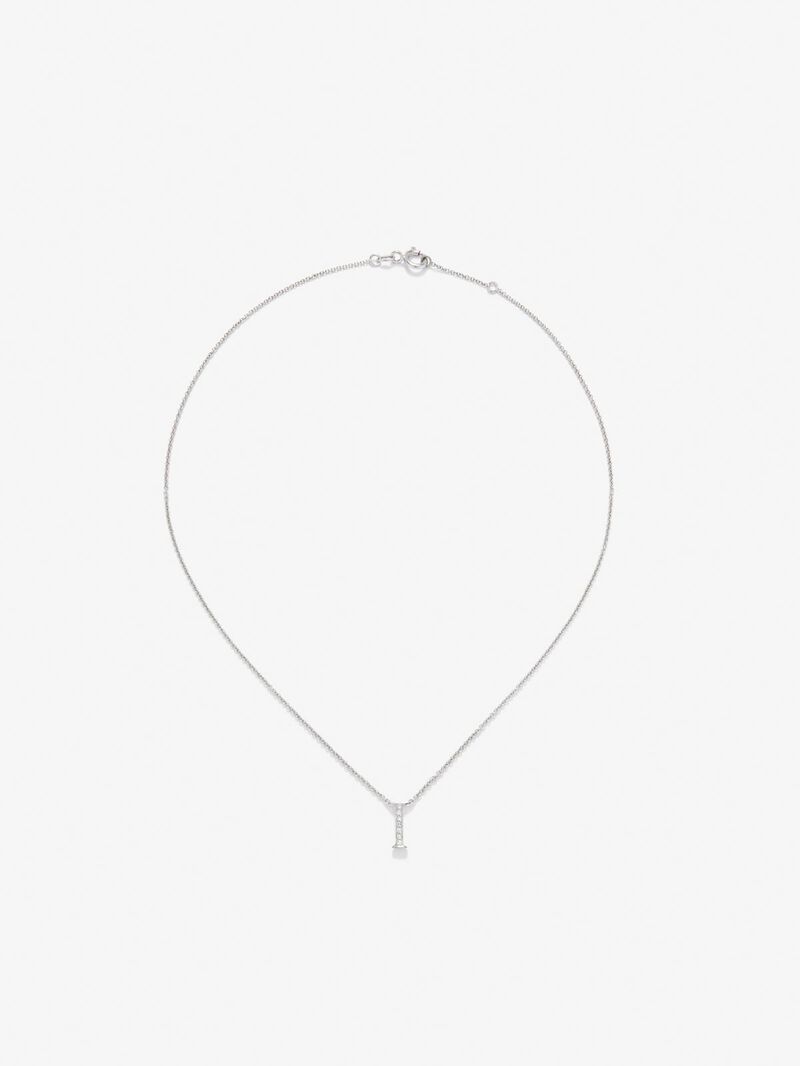 18K white gold pendant with letter I and 7 brilliant-cut diamonds with a total of 0.06 cts image number 0