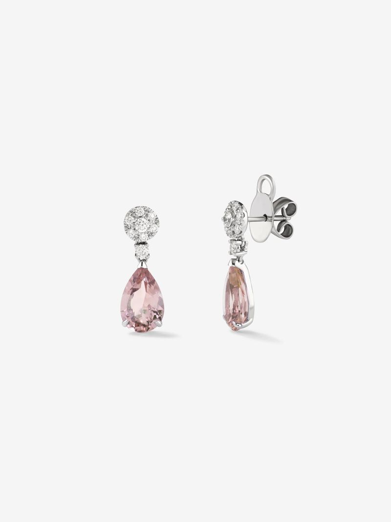 18K white gold earrings with 2 pear-cut morganites with a total of 2.42 cts and 16 brilliant-cut diamonds with a total of 0.37 cts image number 0