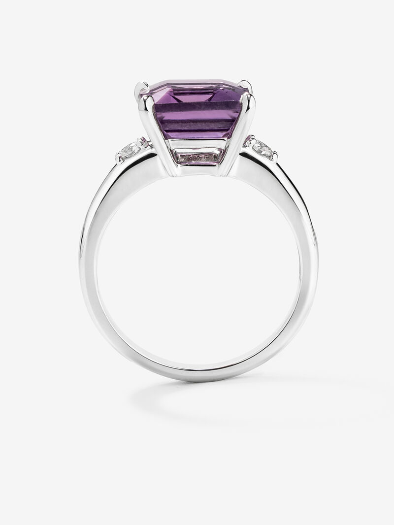 silver ring with purple amethyst and diamonds image number 4
