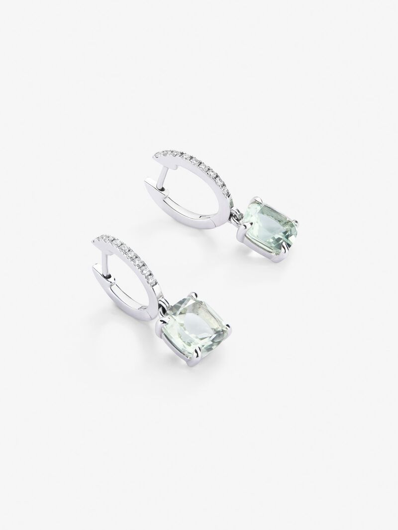 18K white gold hoop earrings with 2 green amethysts totaling 3.27 cts and 18 diamonds totaling 0.14 cts image number 2