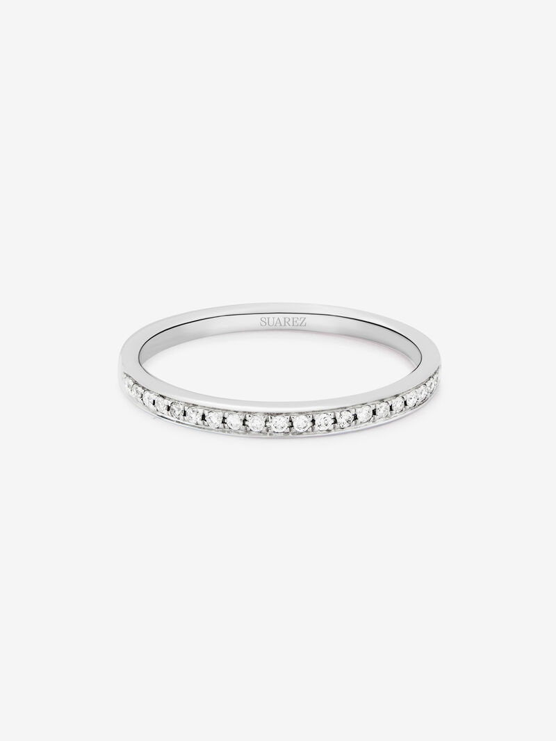 Half alliance engagement ring in 18K white gold with diamonds on the band. image number 2