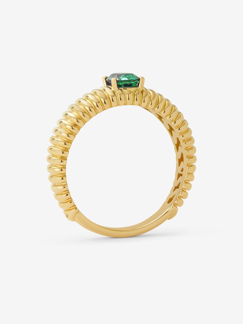 18K Yellow Gold Fluted Ring with Oval Cut Green Emerald image number 2