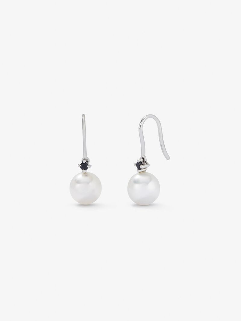 925 silver pendant earrings with 0.13cts black spinel and 8mm pearl Akoya image number 0