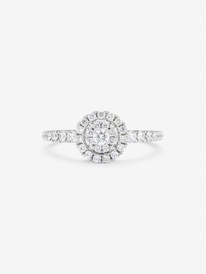 18K white gold ring with a halo of pavé diamonds image number 2