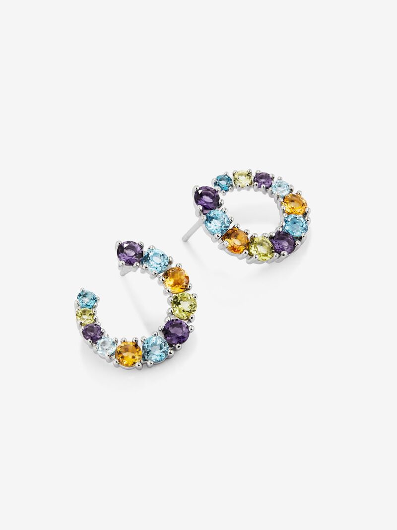 Open Silver Aro Earrings 925 with multicolored gems image number 2