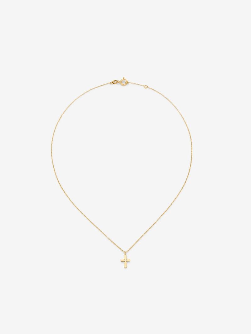 18K yellow gold pendant with large cross and 0.01 ct brilliant cut diamond image number 0