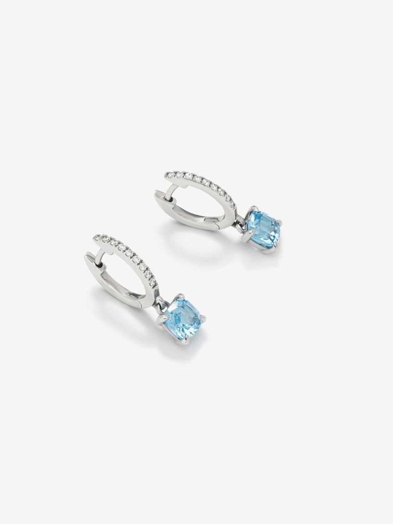 18K white gold hoop earrings with 2 cushion-cut Swiss blue topazes with a total of 1.77 cts and 18 brilliant-cut diamonds with a total of 0.14 cts image number 2