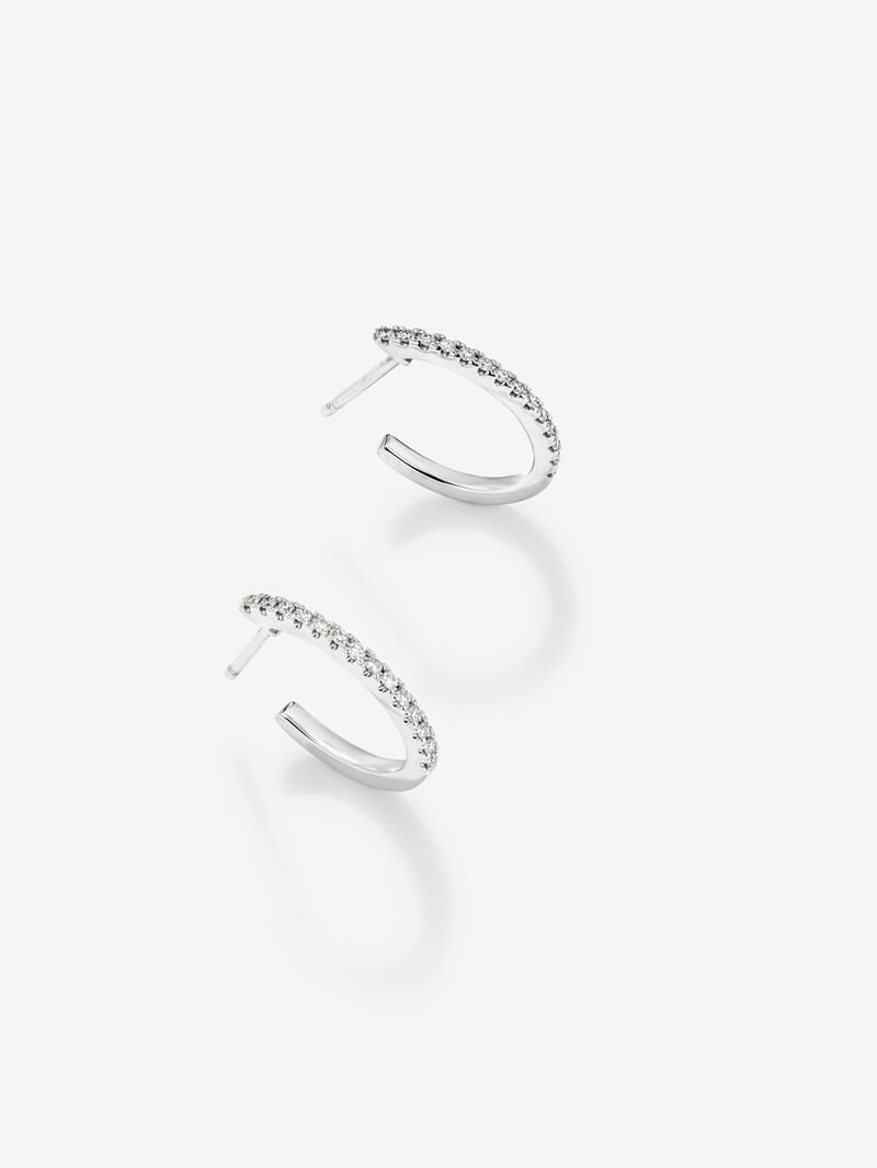 Thin hoop earrings made of 18K white gold with diamonds image number 2