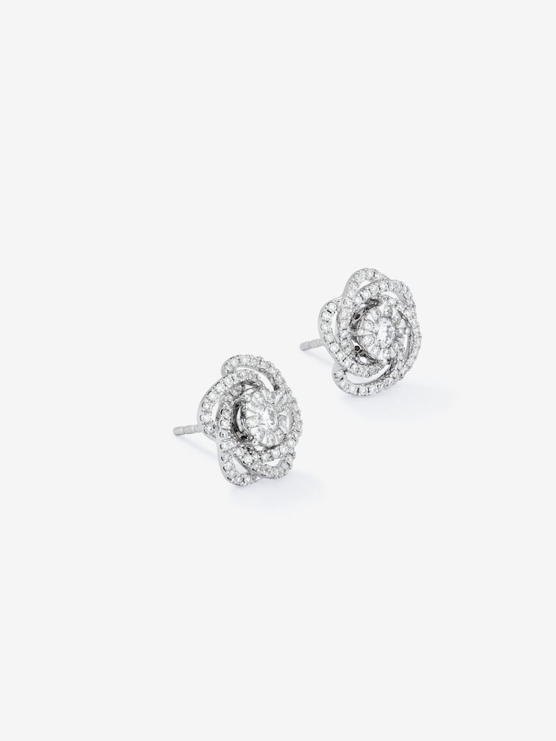18K White Gold Flower Earrings with Diamonds image number 2