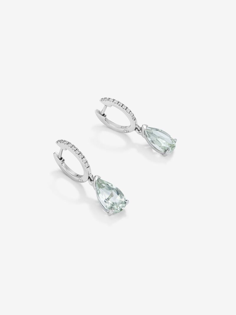 18K white gold hoop earrings with green amethyst and diamond pendant image number 2