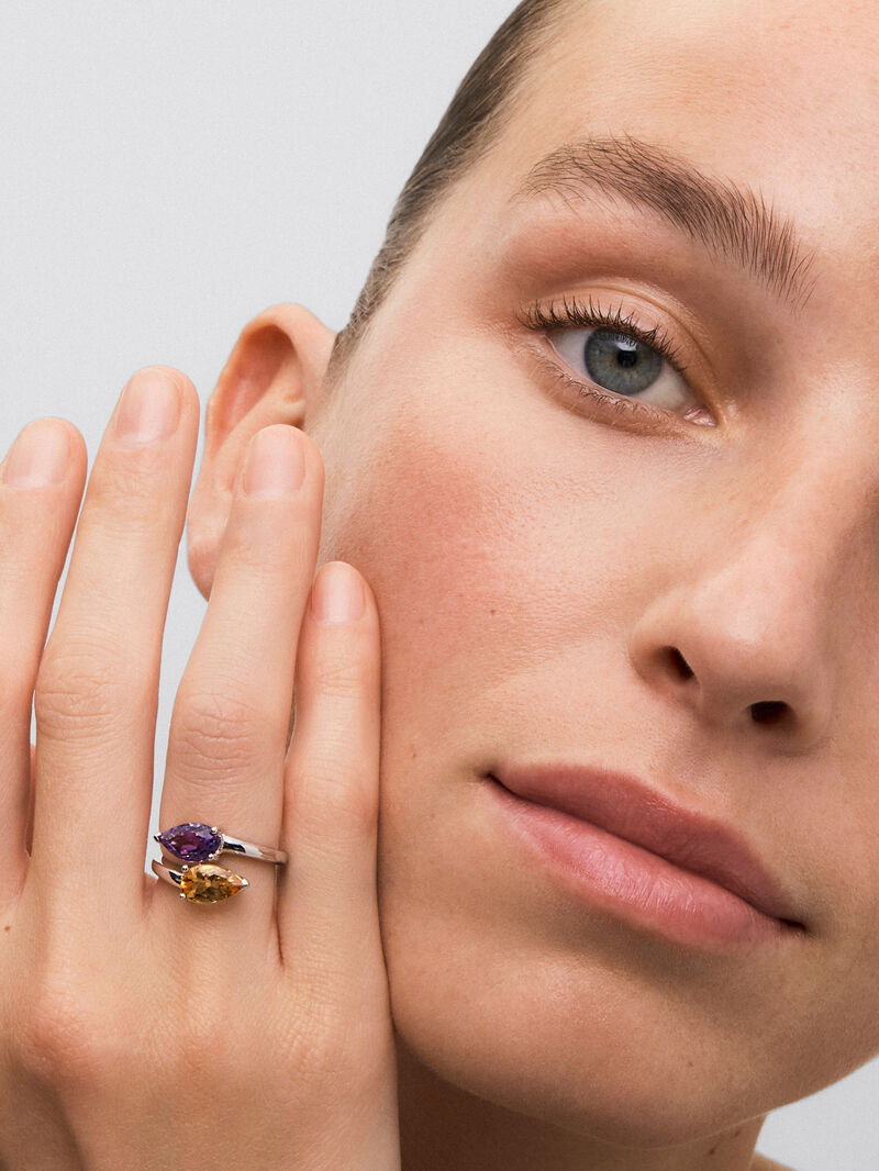 You and Me ring made of 925 silver with amethyst and citrine. image number 3