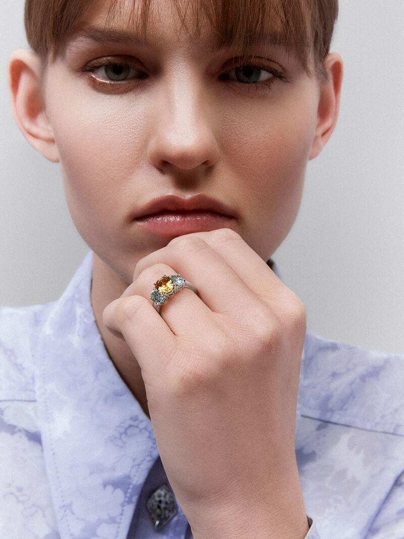 932 Silver Trio Ring with Citrine and Amethysts image number 2