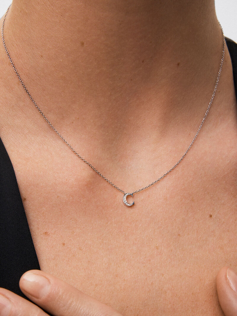 18K white gold pendant with letter C and 9 brilliant-cut diamonds with a total of 0.023 cts image number 4