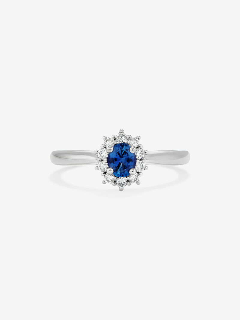 18K white gold ring with oval-cut royal blue sapphire and brilliant-cut diamonds image number 1