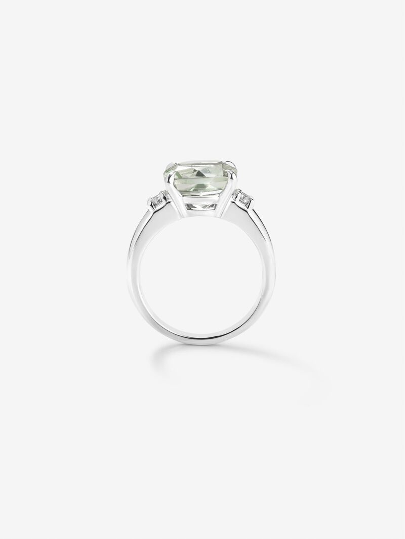925 silver triple ring with cushion-cut green amethyst of 3.95 cts and 2 brilliant-cut diamonds with a total of 0.12 cts image number 4