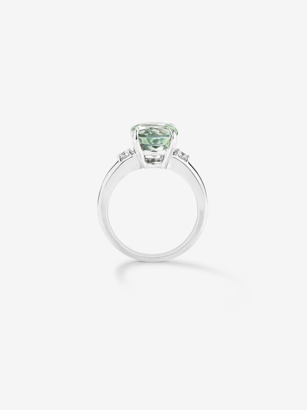 Anillo tresillo de plata con piedra amatista verde central de 3,67cts y diamantes, SO22090-AGDAMV11X9_V