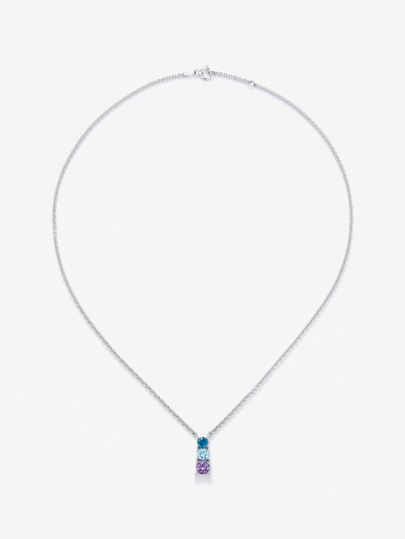 925 silver pendant with London blue topaz, Swiss blue topaz and brilliant-cut purple amethyst image number 0