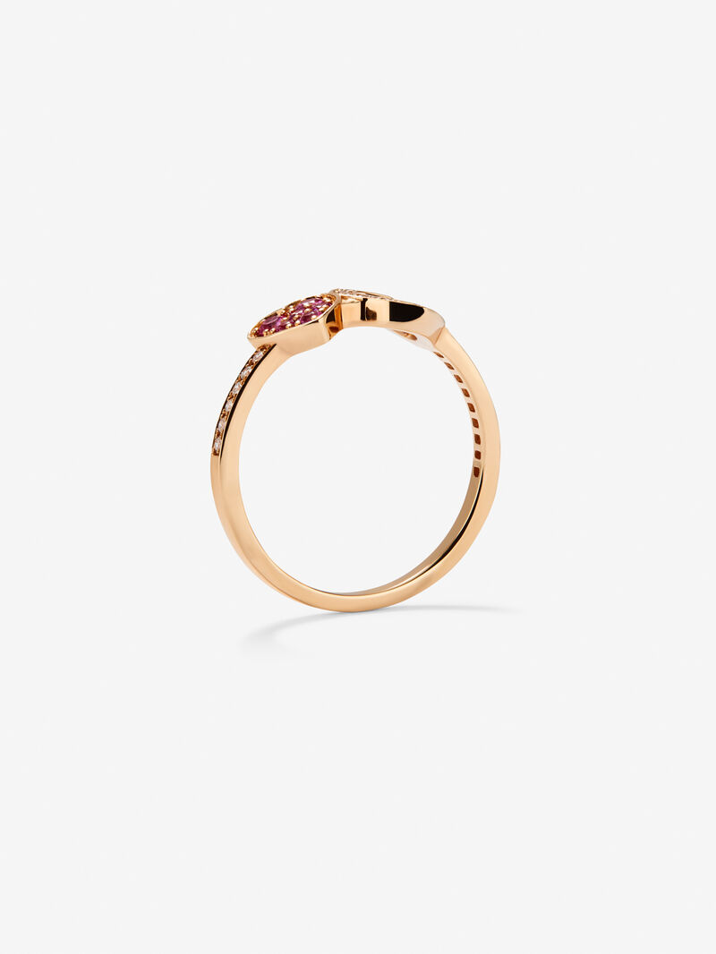 18kt rose gold ring with diamonds and pink sapphires image number 2