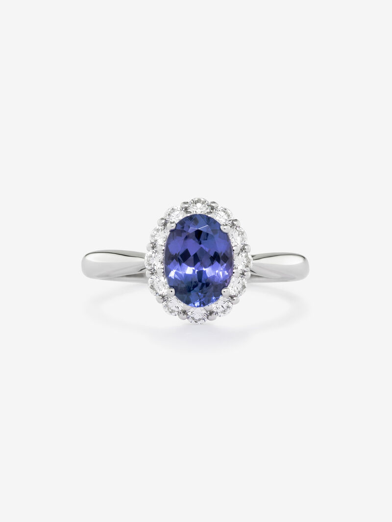 18K White Gold Rosette Ring with Tanzanite and Diamond image number 2