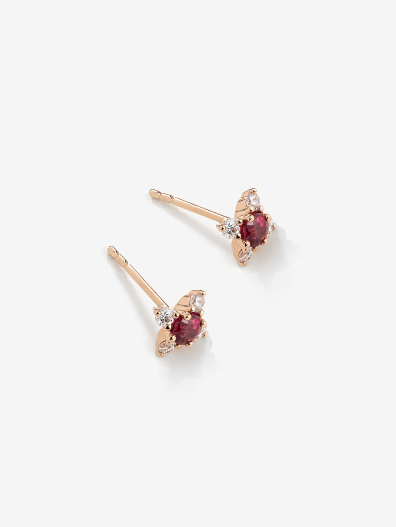 Individual 18K rose gold flower earring with ruby and diamonds. image number 2