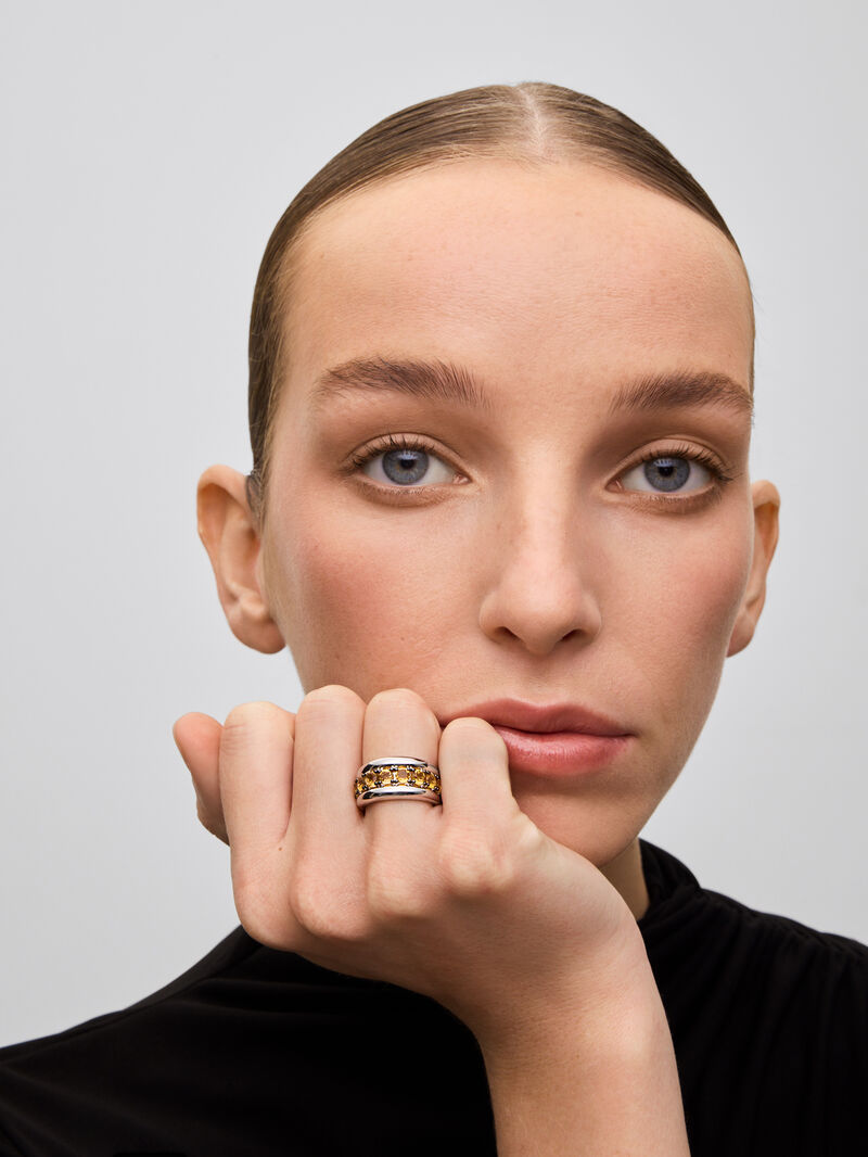 925 silver ring with paved brilliant-cut citrine quartz image number 1