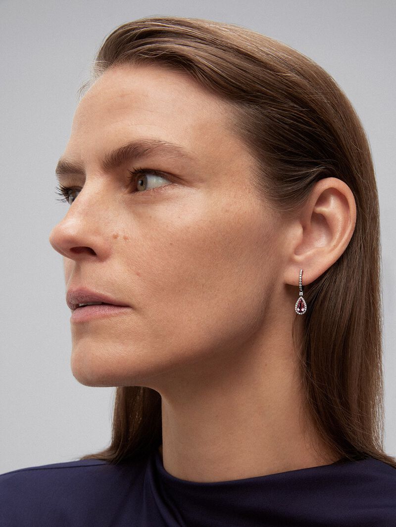 White gold earrings with diamonds and turmalines image number 1