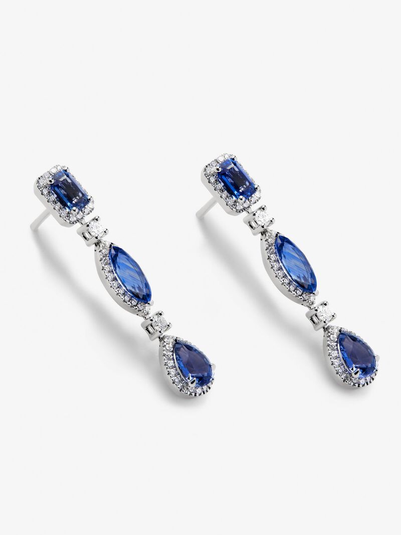 18K white gold earrings with oval-cut blue sapphires, marquise and 4.5 ct emerald and 0.67 ct brilliant-cut diamonds image number 2