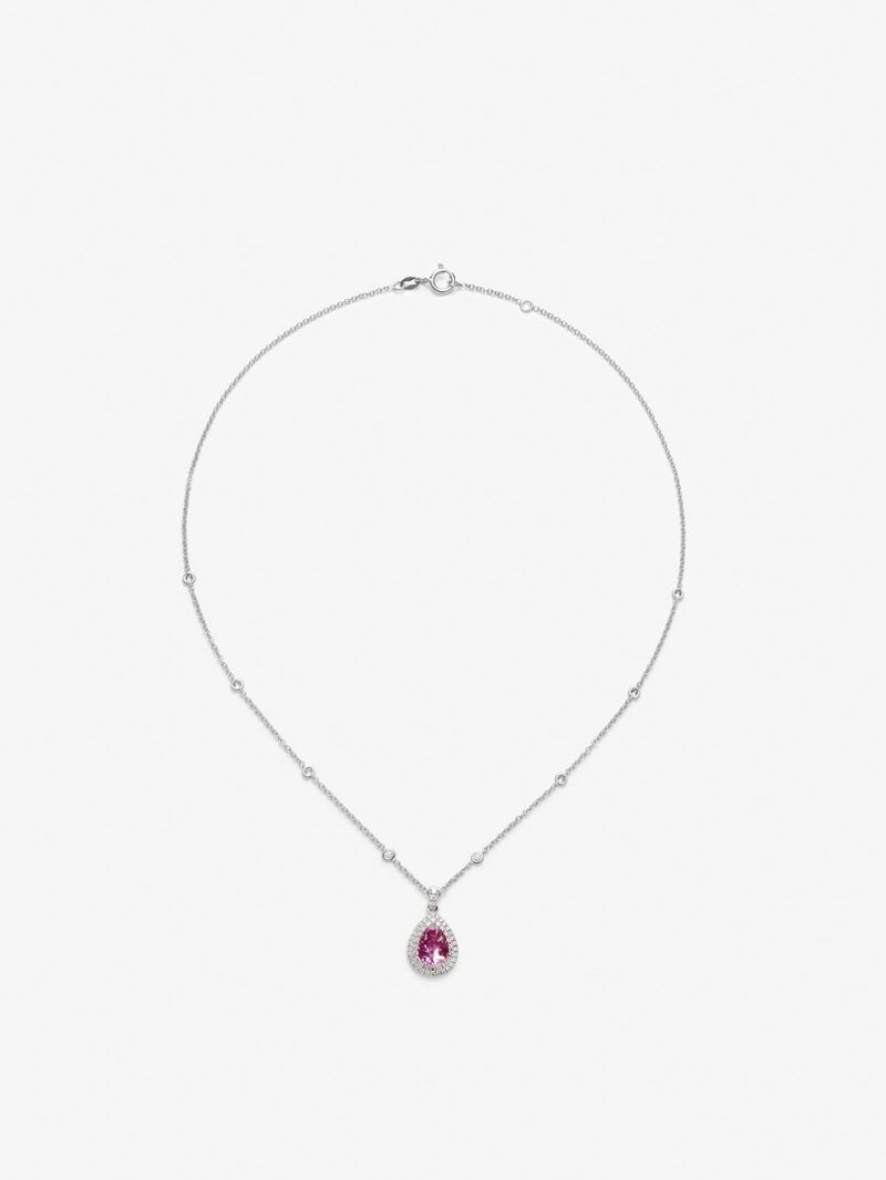 18K white gold pendant with a pear-cut vivid pink sapphire of 2.02 cts and 62 brilliant-cut diamonds with a total of 0.43 cts image number 0