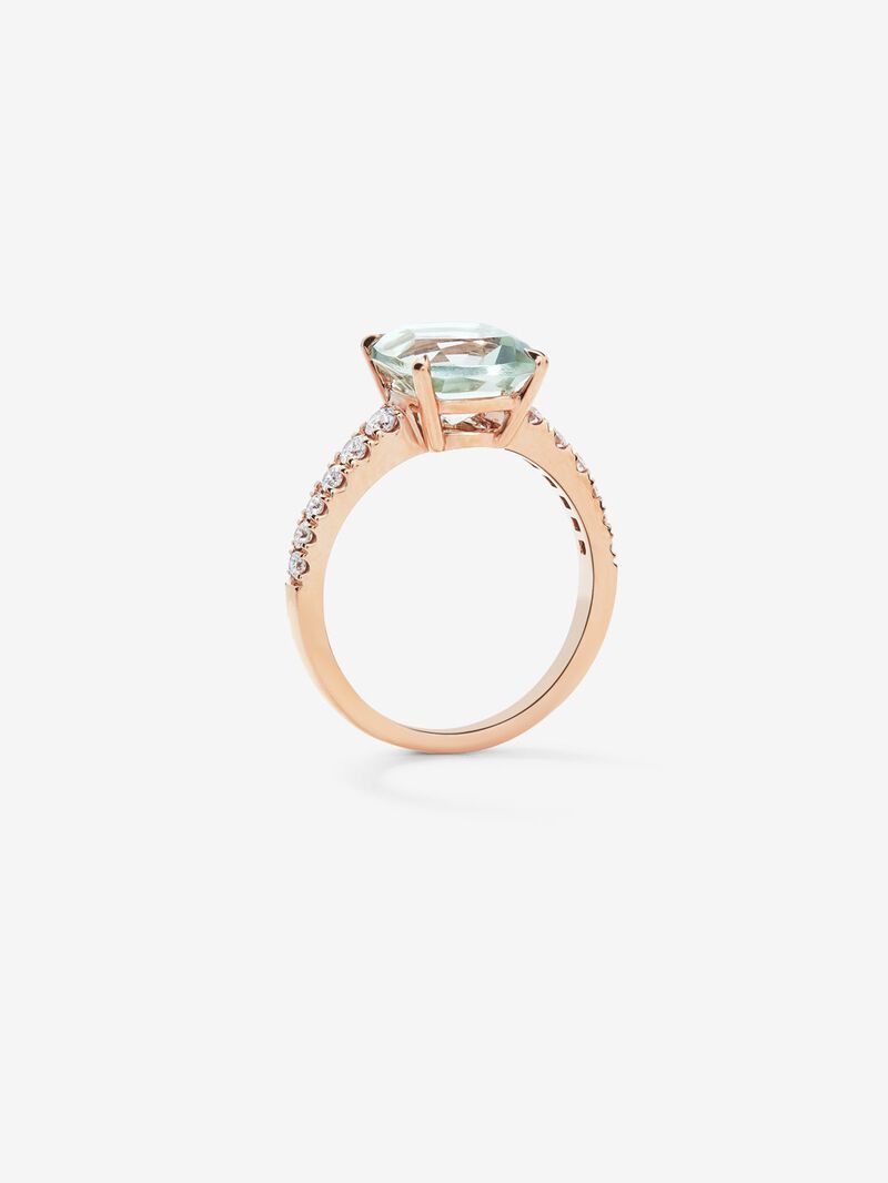 18K rose gold solitaire ring with green amethyst and diamond. image number 4