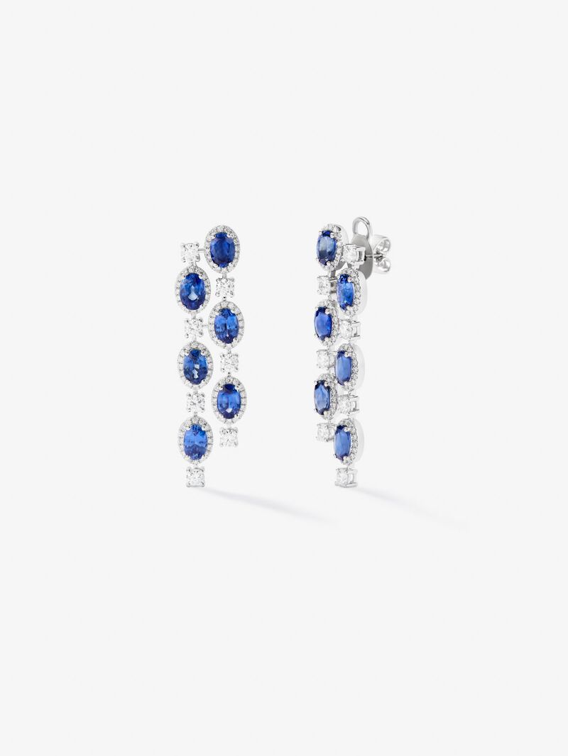 18K White Gold Earrings with diamonds and sapphires image number 0