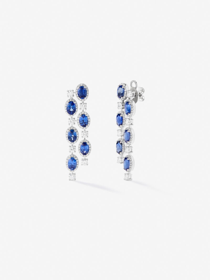 18K White Gold Earrings with diamonds and sapphires image number 0
