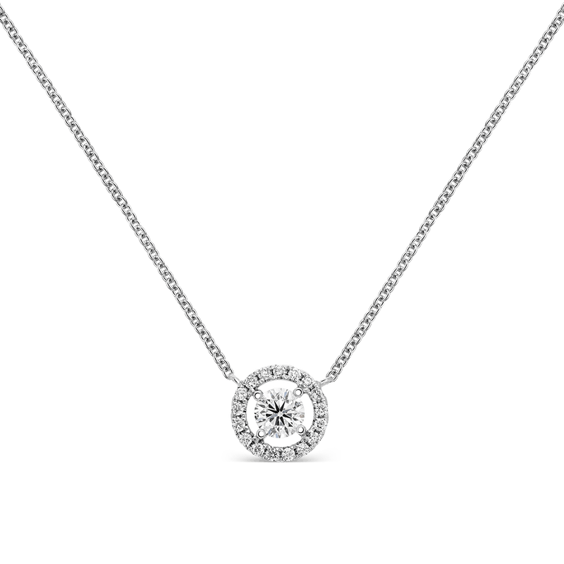 Colgante solitario de oro blanco de 18kt con diamante E-VVS2 de 0,40cts y orla de diamantes, PT7007-00D040/EVVS2_V