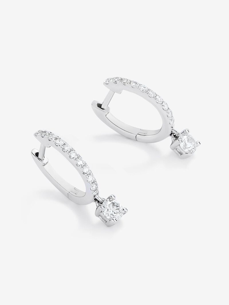 18K white gold hoop earrings with diamond pendants image number 2