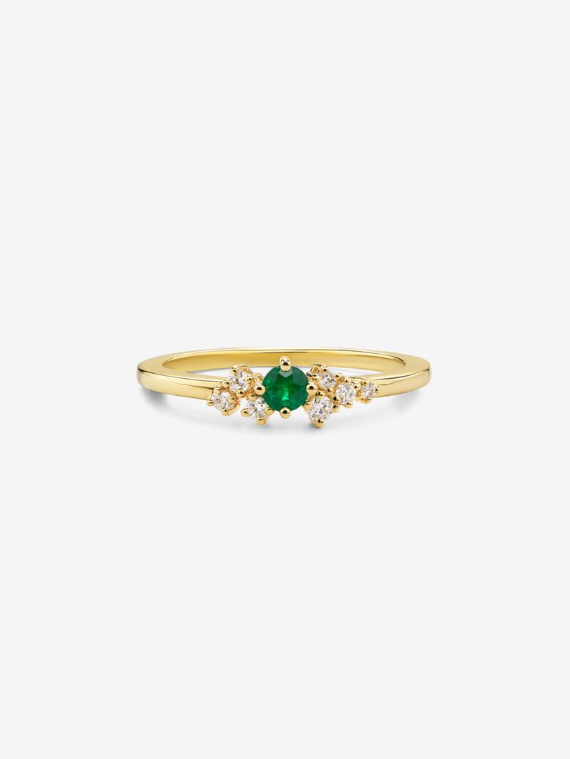 18K yellow gold ring with brilliant cut emerald of 0.1 cts and 7 brilliant cut diamonds with a total of 0.1 cts image number 2