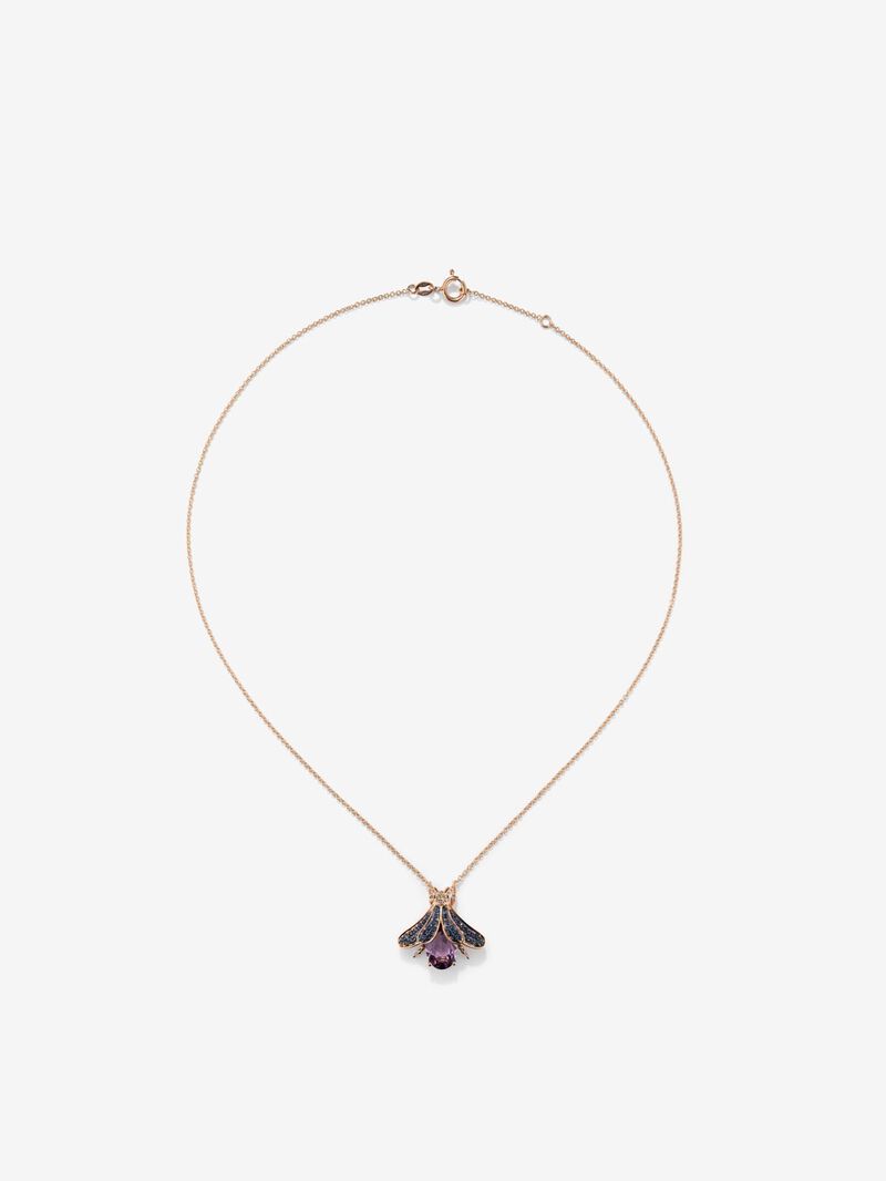 18K Rose Gold Insect Pendant Chain with Amethyst and Sapphire image number 0