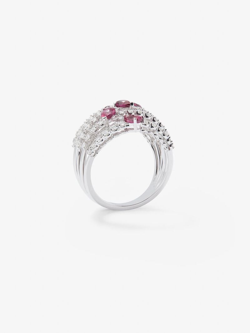 18K white gold ring with 60 brilliant-cut diamonds with a total of 1 cts and 5 pear-cut red rubies with a total of 1.14 cts image number 7