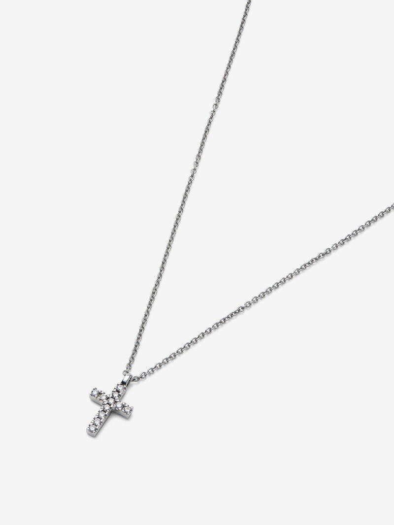 18K white gold cross pendant chain with diamonds. image number 2