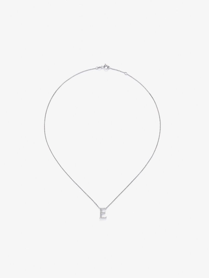 18K White Gold Pendant Chain with Initial and Diamonds image number 0
