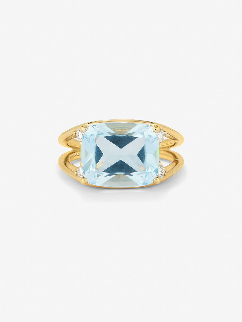 18k yellow gold ring with blue Sky Topacio in 7.3 cshion size and white diamonds in 0.13 cts bright diamonds image number 2
