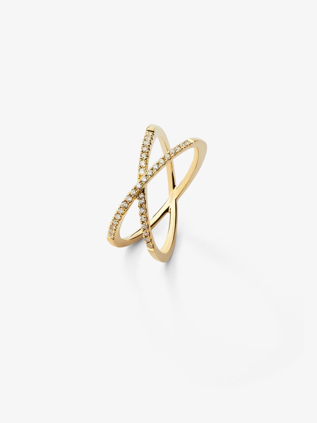 Anillo cruzado de oro amarillo de 18K con diamantes blancos en