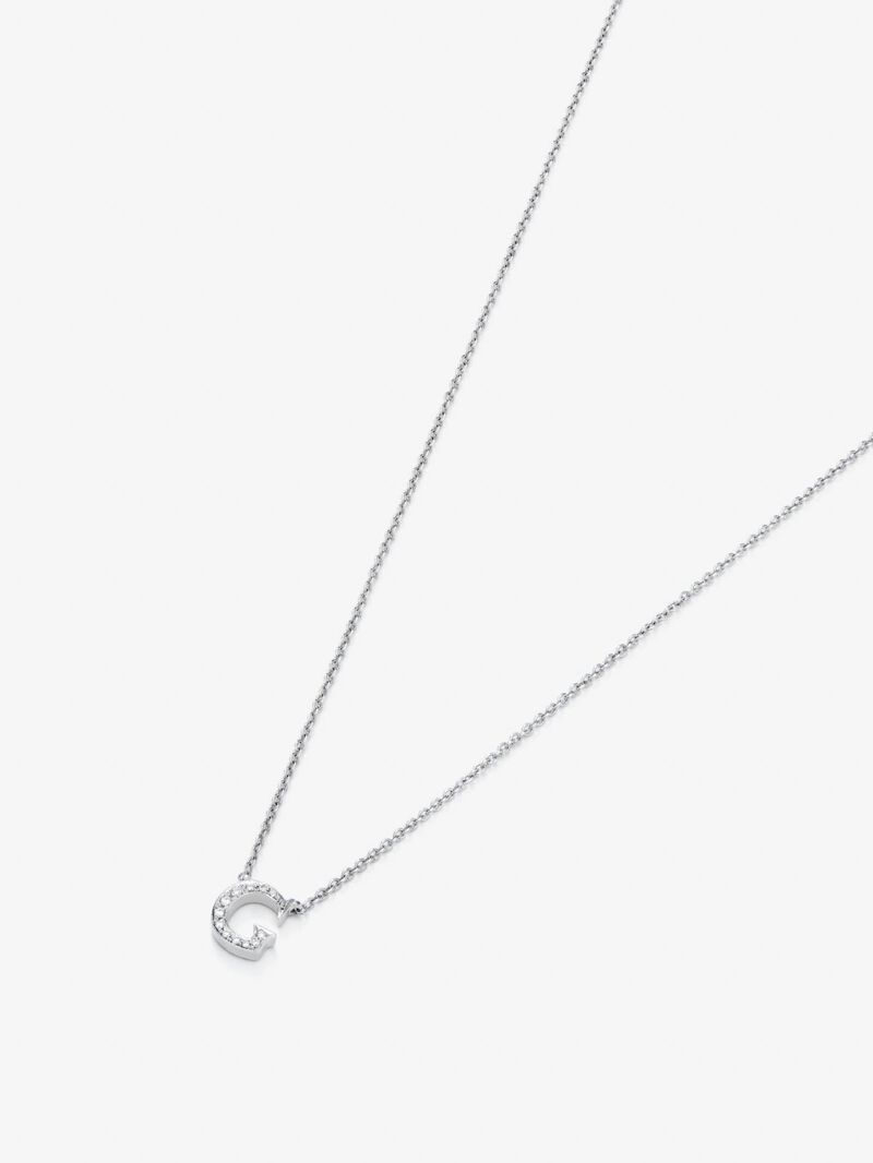 Pendant necklace with small initial in 18K white gold and diamonds image number 2