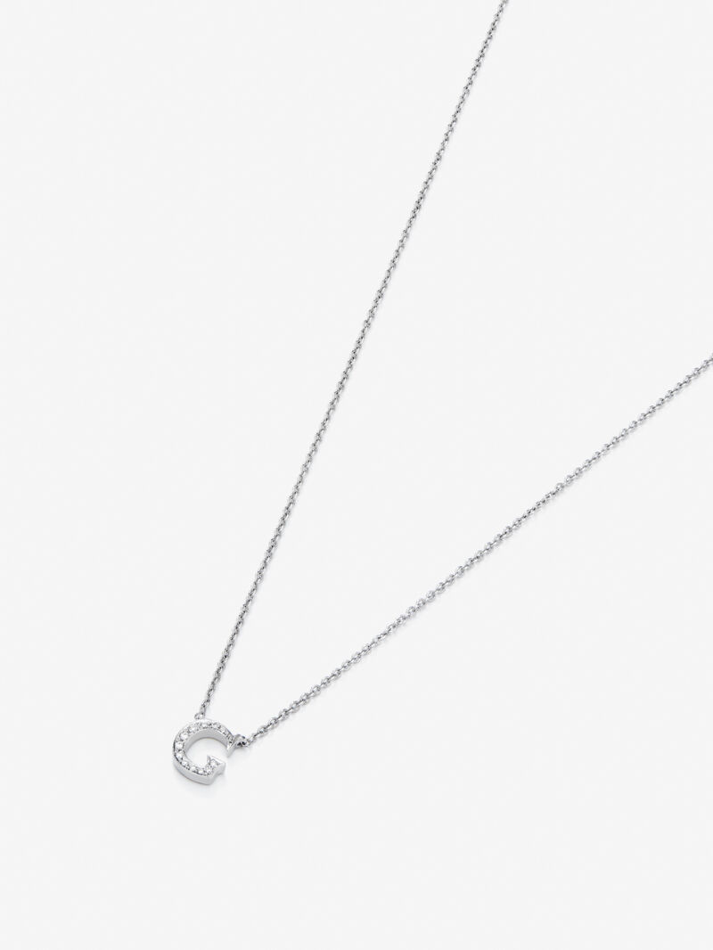 Pendant necklace with small initial in 18K white gold and diamonds image number 2