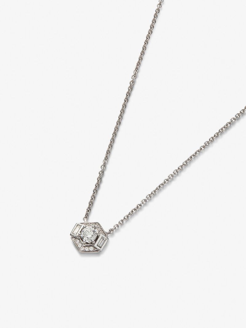 18K white gold pendant with central brilliant-cut diamond of 0.2 cts and border of 2 baguette-cut diamonds with a total of 0.05 cts and 10 brilliant-cut diamonds with a total of 0.035 cts image number 2