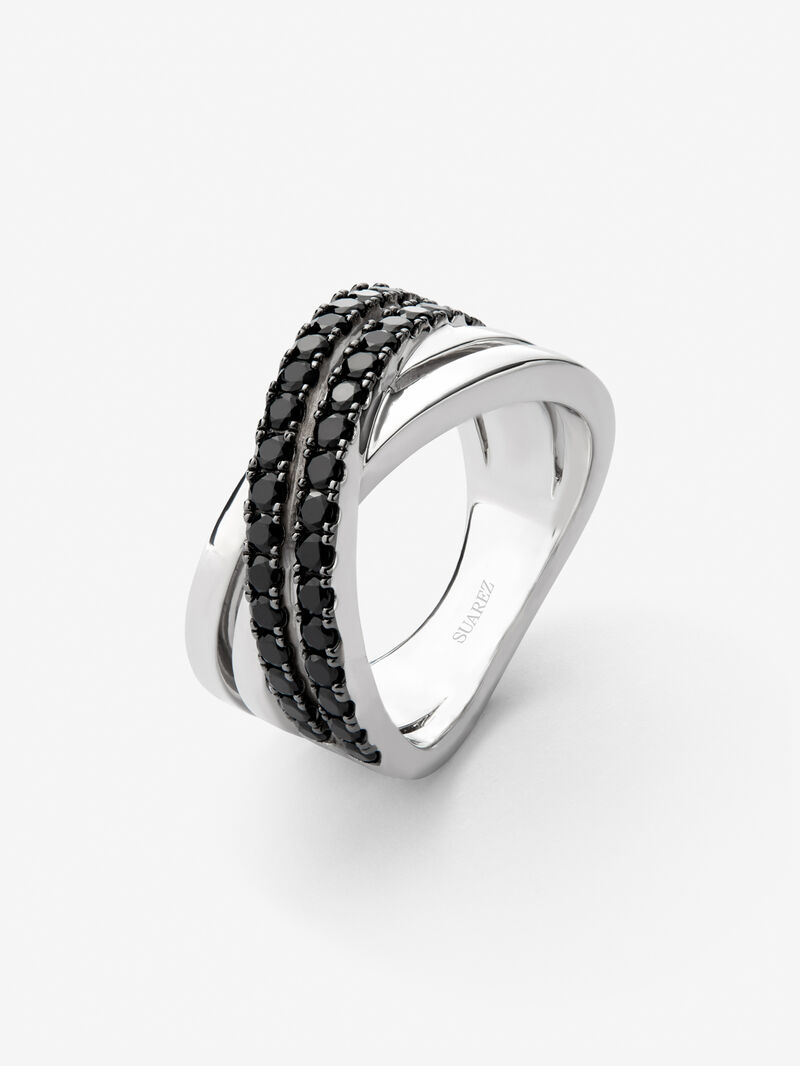 Cross multi-arm ring in 925 silver with 36 brilliant-cut black spinels with a total of 0.36 cts image number 0