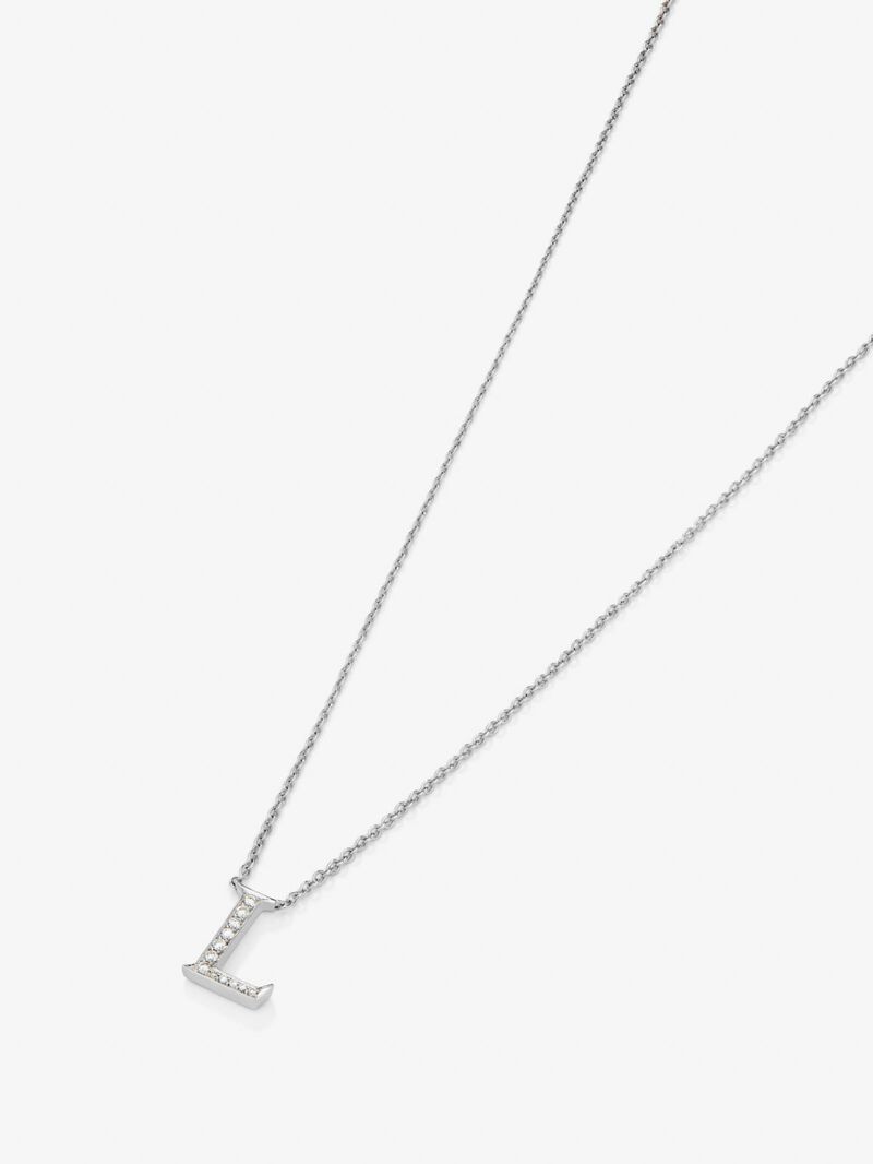 18K white gold pendant with letter L and 12 brilliant-cut diamonds with a total of 0.07 cts image number 2