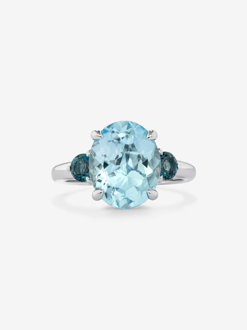 925 silver triple ring with oval-cut sky blue topaz and 2 brilliant-cut London blue topazes image number 2